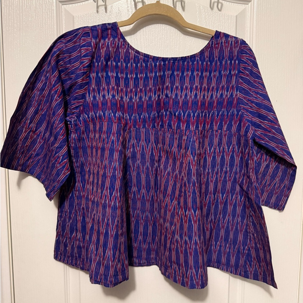 Vibrant Women's Blouse in Blue and Red Pattern